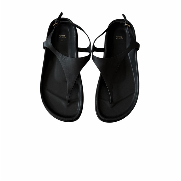 Zara Black  leather Slingback Sandals - Picture 2 of 2